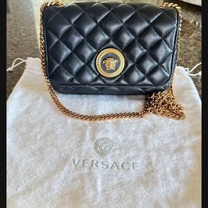 Versace Black Quilted Crossbody with Gold Chain